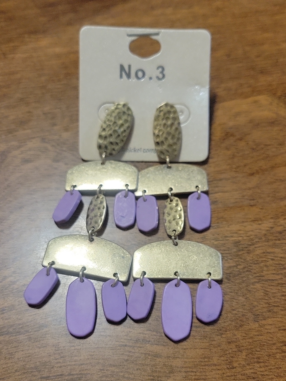473- No.3 Purple & Gold Tone Dangle Statement Earrings